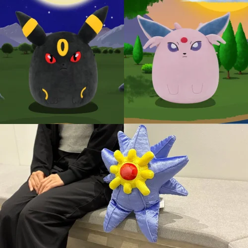 Umbreon and Espeon Squishmallows, plus Mega Starmie Plush