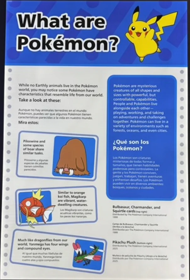 Photo by the author, from the Field Museum Pokémon Fossil Exhibit. The exhibit asserts that “no Earthly animals exist in the Pokémon world.”