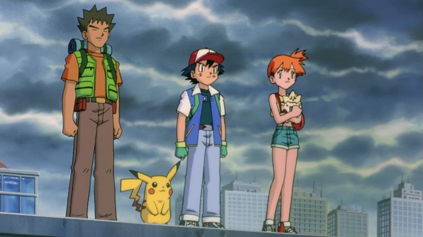 Brock, Pikachu, Ash, Misty, and Misty’s togepi.