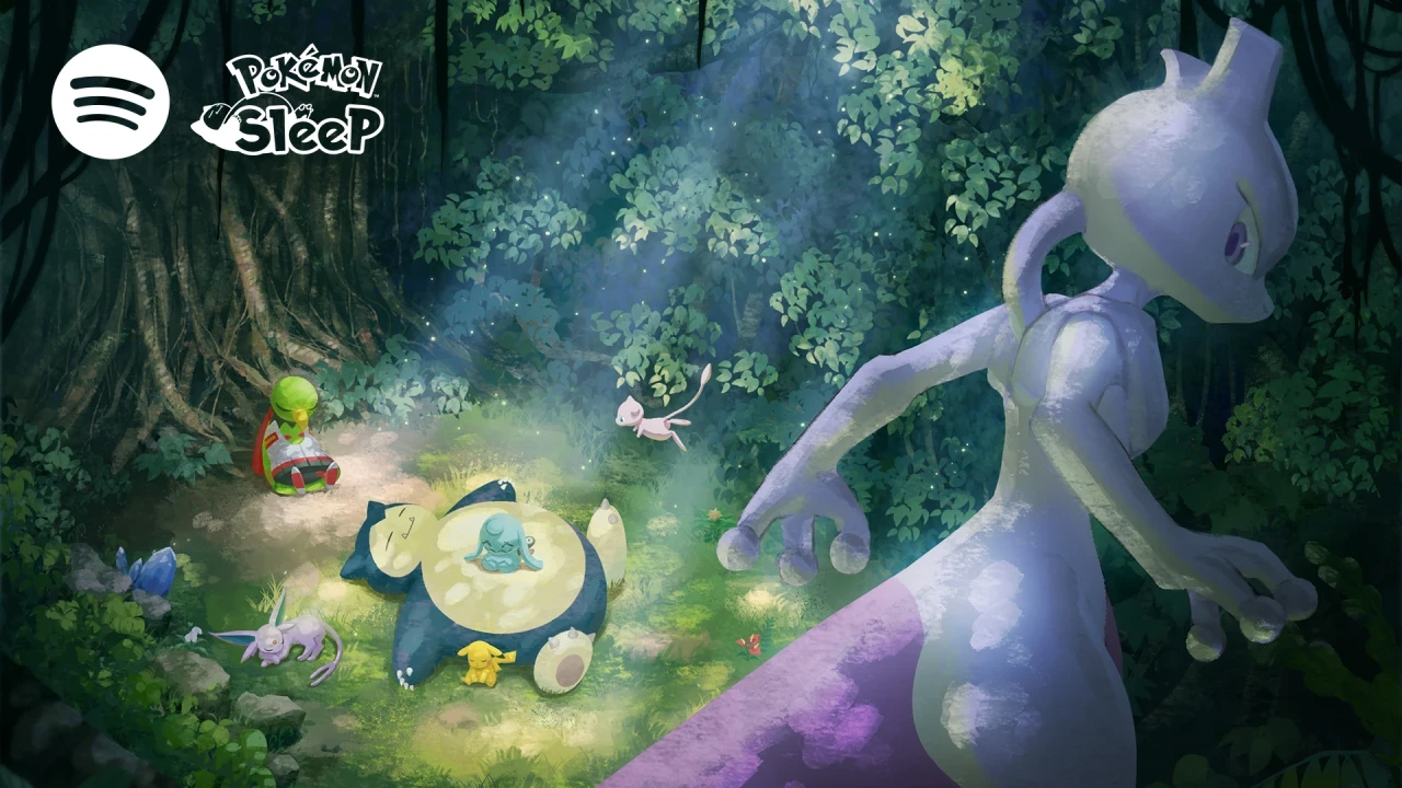 Artwork featuring Mewtwo, Snorlax, Wynaut, Pikachu, Xatu, Espeon, and Mew.
