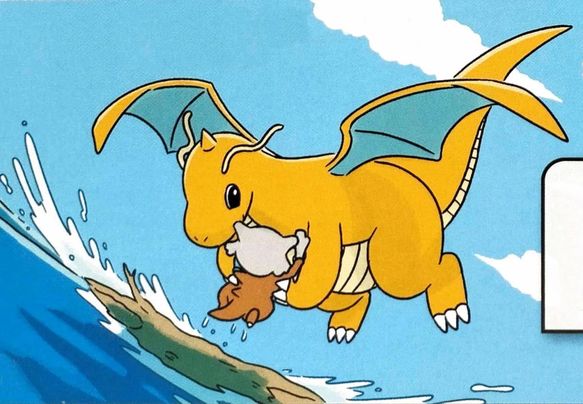 Dragonite rescatando a un Pokémon Pokécology