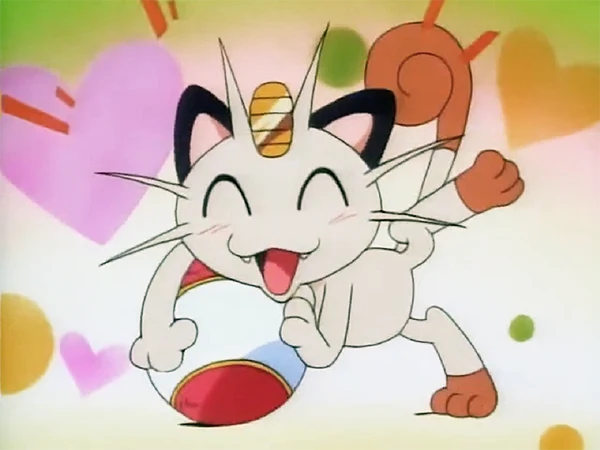 EP020 Meowth jugando con una pelota